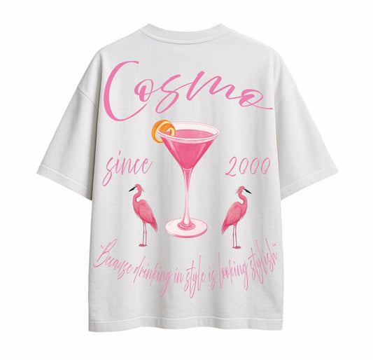 Playera Oversize Cosmo – Cóctel Cosmopolitan Rosa con Estilo Vintage